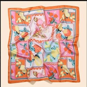 Fruit-Print Silk Scarf in Coral, Pink & Blue